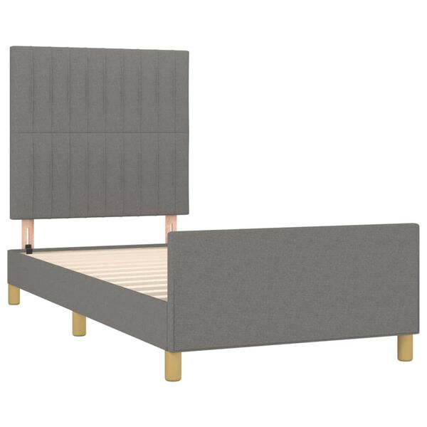 vidaXL Estrutura de cama sem colch&atilde;o 90x200 cm tecido cinzento-escuro