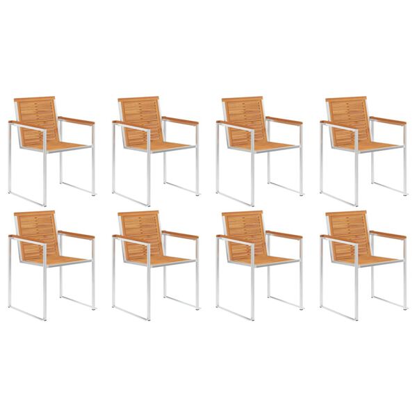 vidaXL Cadeiras de jardim 8 pcs madeira ac&aacute;cia maci&ccedil;a e a&ccedil;o inoxid&aacute;vel