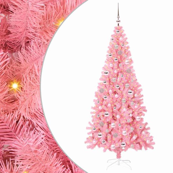 vidaXL &Aacute;rvore de Natal com 300 LEDs com suporte Rosa 210 cm PVC
