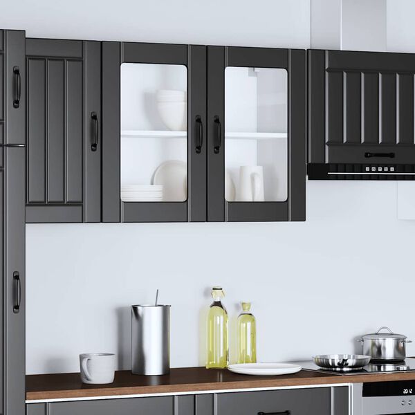 vidaXL Arm&aacute;rio de parede de cozinha porta vidro Lucca preto