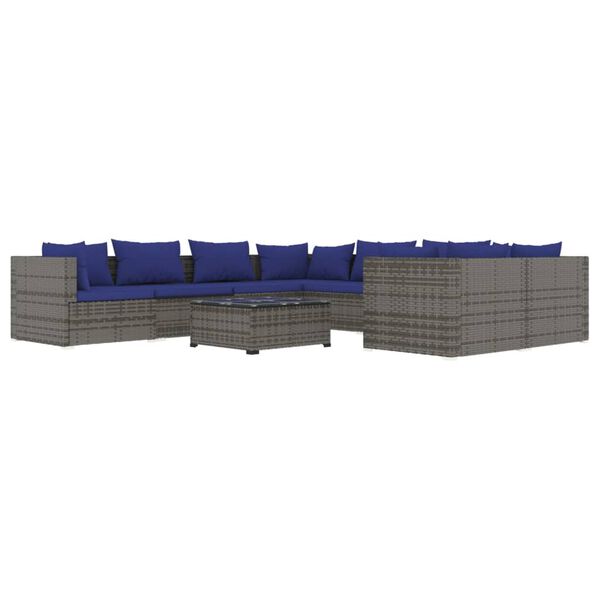 vidaXL 9 pcs conjunto lounge de jardim c/ almofadões vime PE cinzento