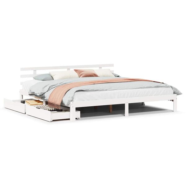 vidaXL Estrutura de cama c/ gavetas 200x200 cm pinho maci&ccedil;o branco