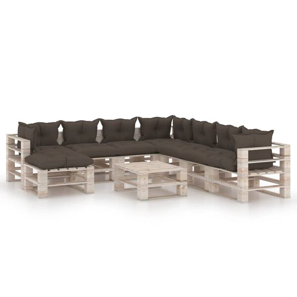 vidaXL Conjunto lounge de paletes p/ jardim 9 pcs c/ almofad&otilde;es pinho