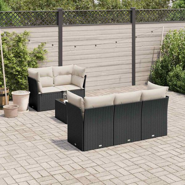 vidaXL 6 pcs conjunto sof&aacute;s de jardim c/ almofad&otilde;es vime PE preto