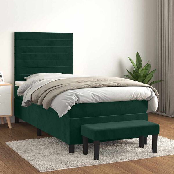 vidaXL Cama com molas/colch&atilde;o 80x200 cm veludo verde-escuro