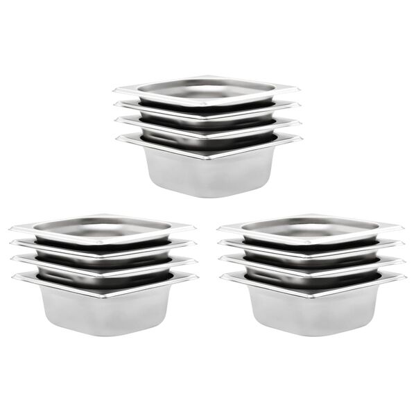 vidaXL Recipientes gastronorm 12 pcs GN 1/6 65 mm a&ccedil;o inoxid&aacute;vel