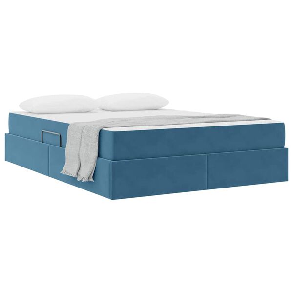 vidaXL Cama com arruma&ccedil;&atilde;o e colch&atilde;o Azul Escuro 140 x 190 cm Veludo
