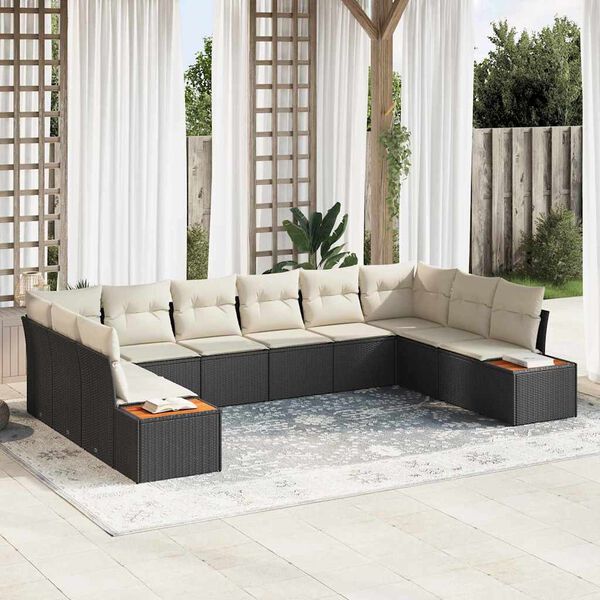 vidaXL Conjunto de Sof&aacute; de Jardim 10 pcs Preto Rattan Sint&eacute;tico