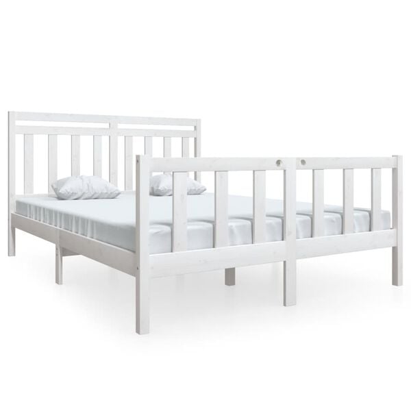 vidaXL Estrutura de cama king 150x200 cm madeira maci&ccedil;a branco