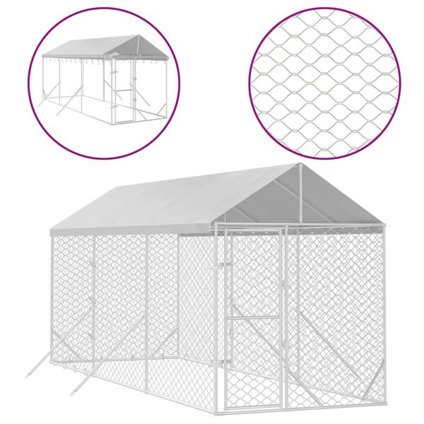 vidaXL Canil de exterior com teto 2x6x2,5 m a&ccedil;o galvanizado prateado