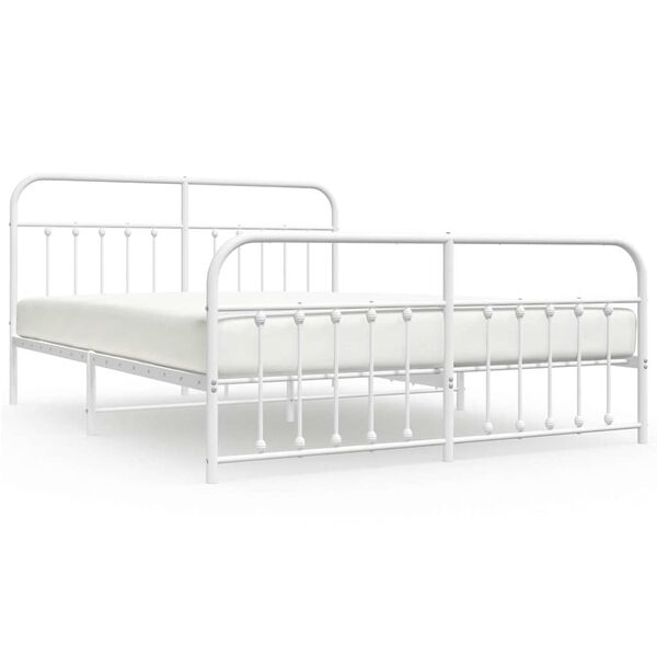 vidaXL Estrutura de cama com cabeceira e p&eacute;s 183x213 cm metal branco