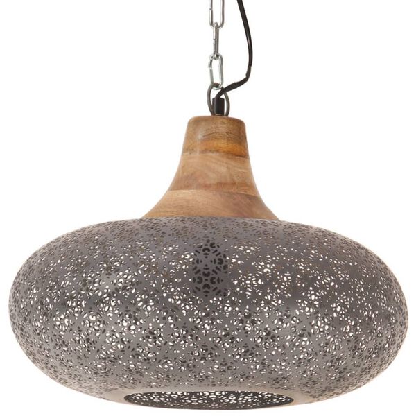 vidaXL Candeeiro teto industrial 40cm E27 ferro cinza e madeira maci&ccedil;a