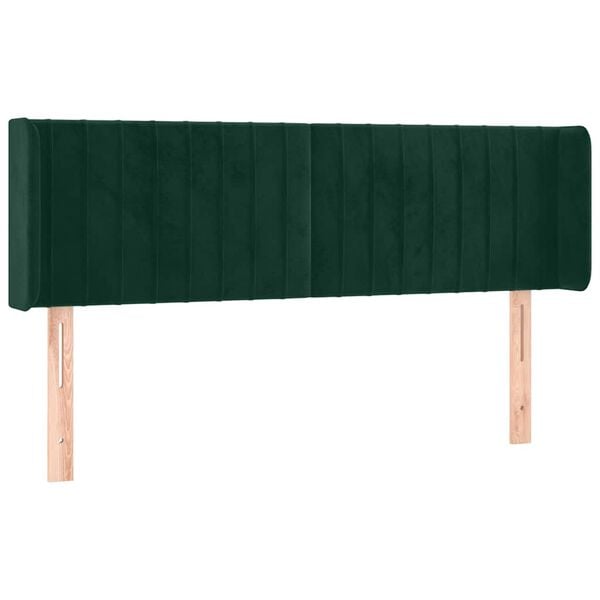 vidaXL Cabeceira de cama c/ abas tecido 147x16x78/88cm verde-escuro