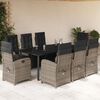 vidaXL 9 pcs conjunto de jantar p/ jardim c/ almofad&otilde;es vime PE cinza