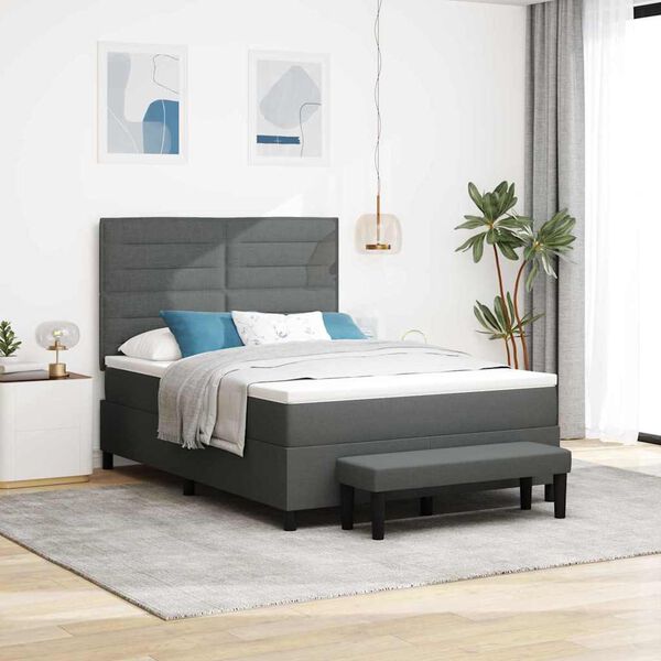 vidaXL Cama Box com colch&atilde;o Cinza Escuro 140 x 190 cm tecido