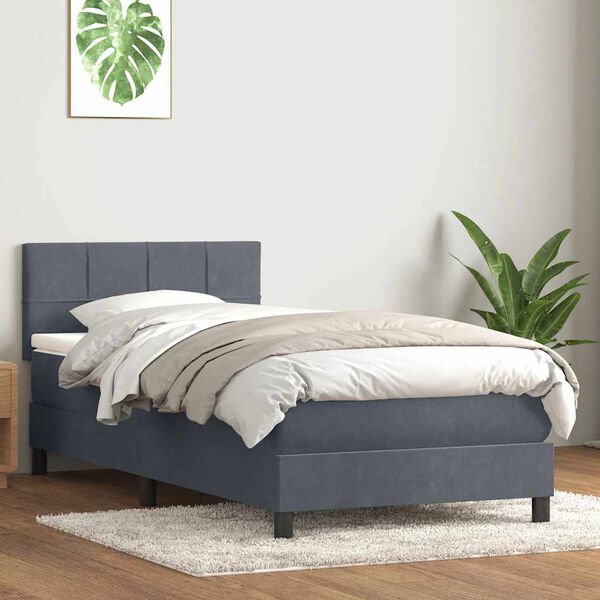 vidaXL Cama com molas/colch&atilde;o cinza-escuro 80x210 cm veludo