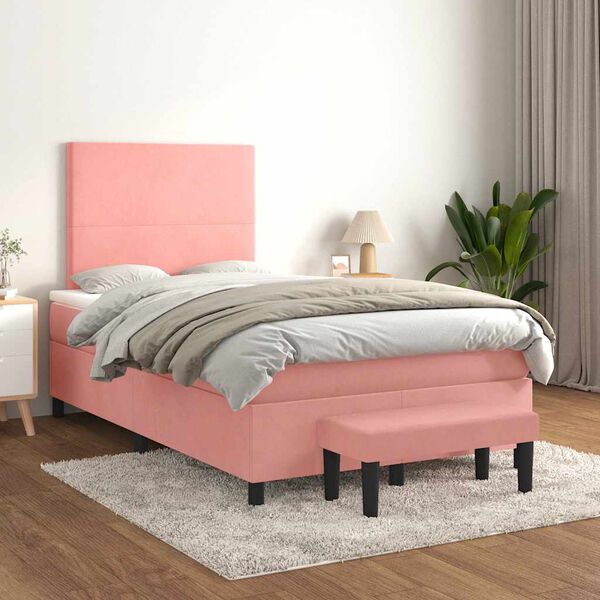 vidaXL Cama boxspring com colch&atilde;o 120x190 cm veludo rosa