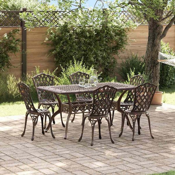 vidaXL Conjunto de Jantar para Jardim 7 pcs Bronze Alum&iacute;nio