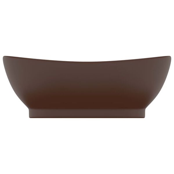 vidaXL Lavat&oacute;rio luxuoso oval 58,5x39 cm cer&acirc;mica castanho-escuro mate