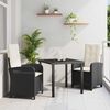 vidaXL Conjunto de Jantar para Jardim com almofada 3 pcs Preto vime PE