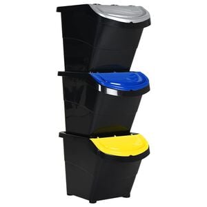 vidaXL Caixotes do lixo com tampa empilh&aacute;veis 3 pcs 78 L PP preto