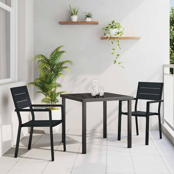 vidaXL Conjunto de Jantar para Jardim 3 pcs Preto A&ccedil;o revestido a p&oacute;