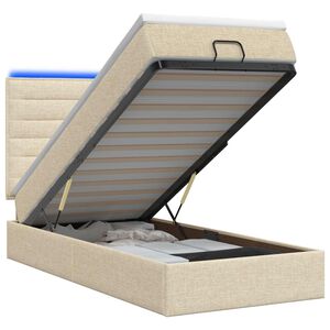 vidaXL Cama Ottoman com Colch&atilde;o e LED Creme 90 x 190 cm Tecido