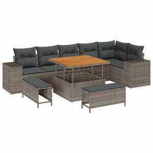 vidaXL Conjunto de Sof&aacute; de Jardim 9 unid. Cinzeto vime PE