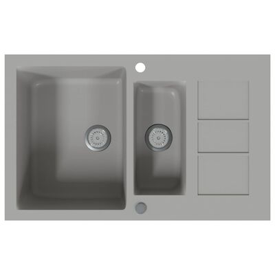 vidaXL Lava-louça cozinha pia dupla granito cinzento