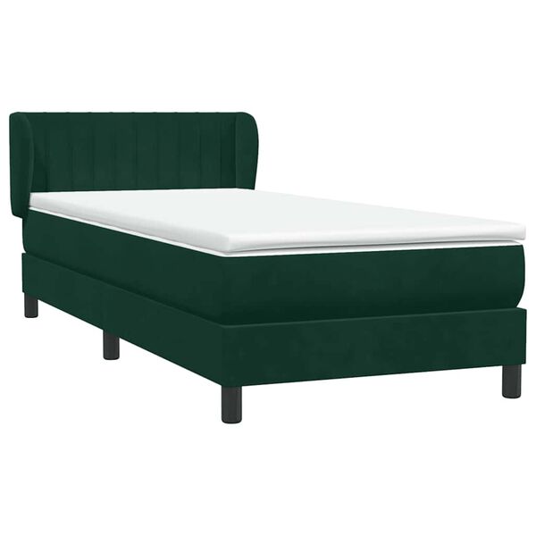 vidaXL Cama com molas/colch&atilde;o verde-escuro 90x210 cm veludo
