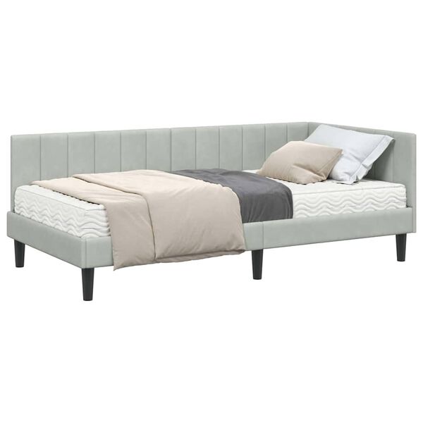 vidaXL Estrutura de Cama de Canto com Colchão 2 pcs Cinzento-claro