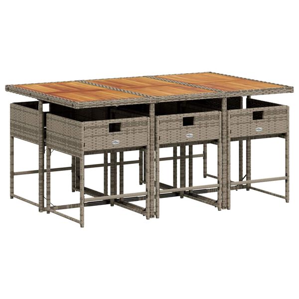 vidaXL 7 pcs conjunto de jantar p/ jardim c/ almofad&otilde;es vime PE cinza