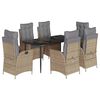 vidaXL 7 pcs conjunto de jantar p/ jardim com almofad&otilde;es vime PE bege