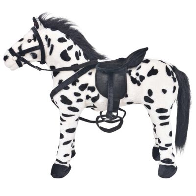 vidaXL Brinquedo de montar cavalo peluche preto e branco XXL