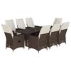 vidaXL 9 pcs conjunto jantar p/ jardim c/ almofad&otilde;es vime PE castanho
