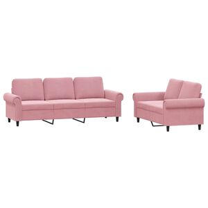 vidaXL 2 pcs conjunto de sof&aacute;s com almofad&otilde;es veludo rosa