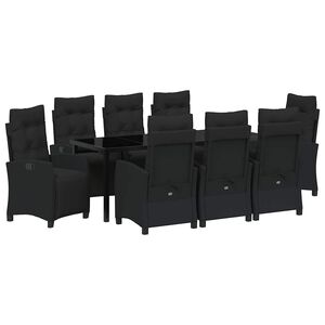 vidaXL Conjunto de Jantar para Jardim com almofada 9 pcs Preto vime PE