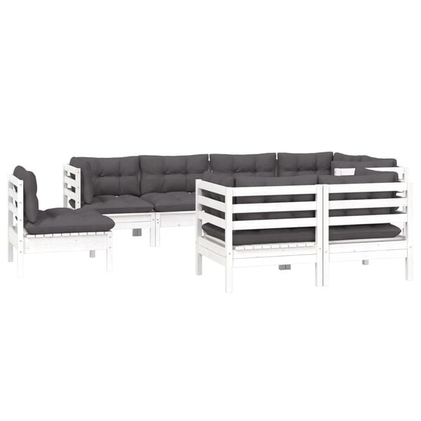 vidaXL 8 pcs conjunto lounge jardim c/ almofadões pinho maciço branco
