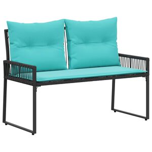 vidaXL Banco de exterior com almofada 4 pcs Preto e Turquesa vime PE