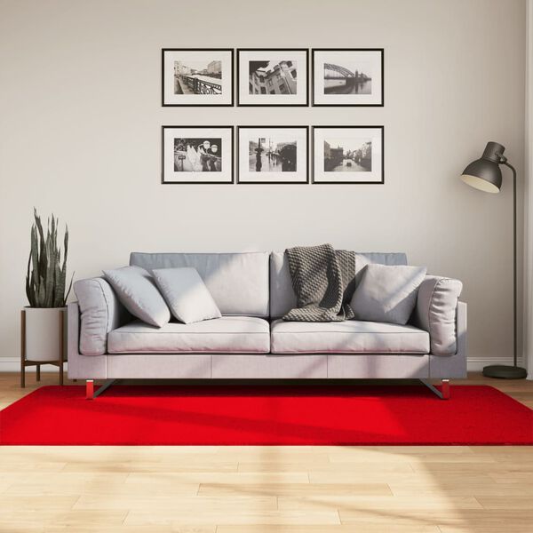 vidaXL Tapete pelo curto macio e lav&aacute;vel HUARTE 100x200 cm vermelho
