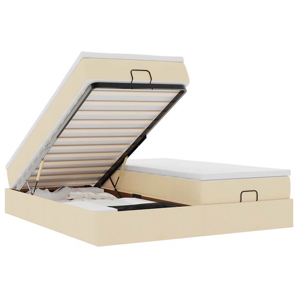 vidaXL Estrutura de cama otomana com colch&otilde;es tecido creme 200x200cm