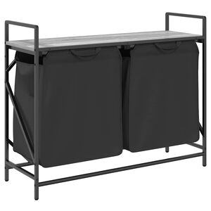 vidaXL Cesto de roupa suja com 2 compartimentos e prateleira, cinza, modelo Sonoma