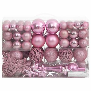 vidaXL 111 pcs conjunto de enfeites de Natal poliestireno rosa