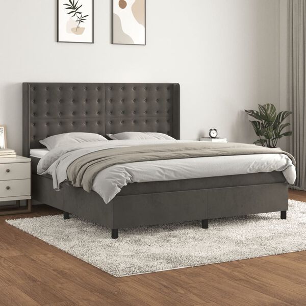 vidaXL Cama com molas/colch&atilde;o 160x200 cm veludo cinzento-escuro