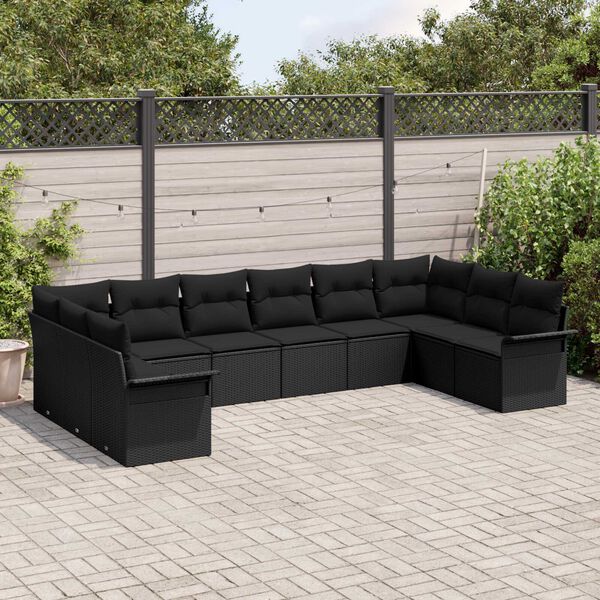 vidaXL Conjunto de Sof&aacute; de Jardim com almofada 10 pcs Preto vime PE