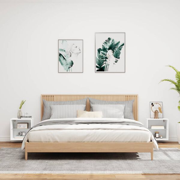 vidaXL Mesas de cabeceira de parede com luzes LED 2 pcs branco