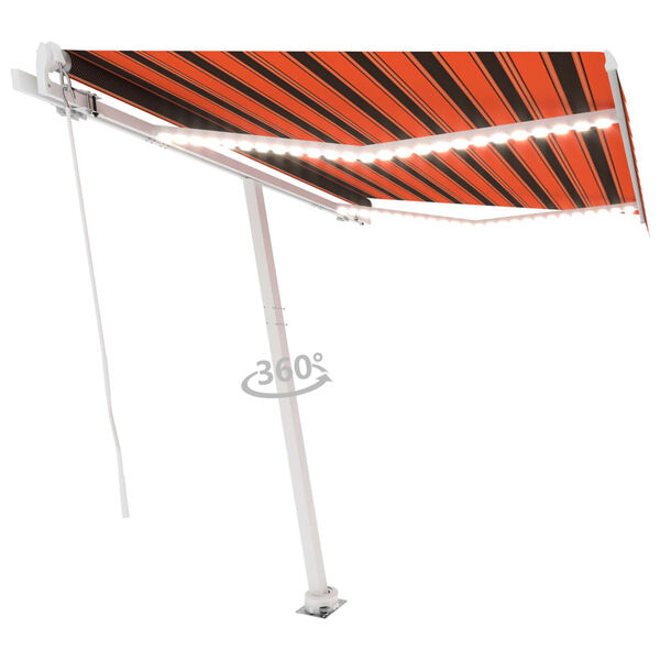 vidaXL Toldo retr&aacute;til manual com LED 350x250 cm laranja e castanho