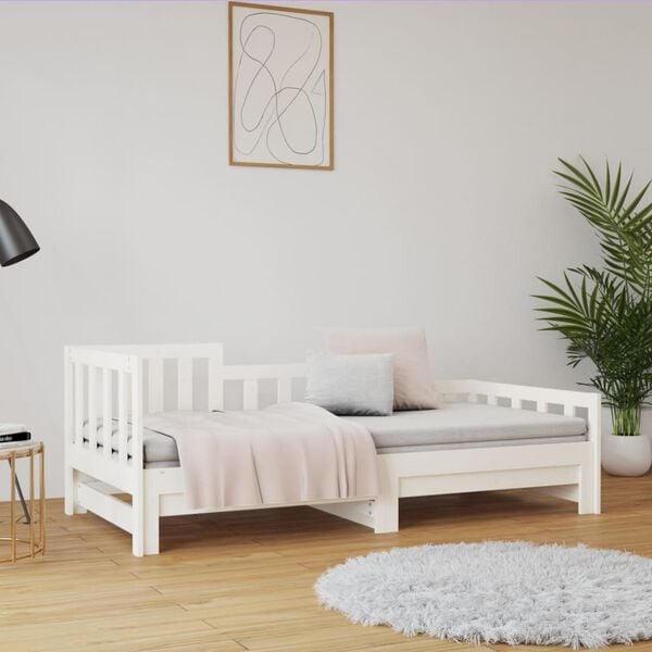 vidaXL Estrutura sof&aacute;-cama de puxar 2x(90x190) cm pinho maci&ccedil;o branco