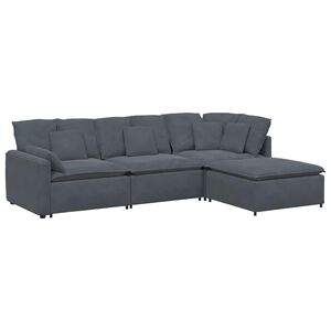vidaXL Sof&aacute; modular com pufes e almofadas veludo cinzento-escuro