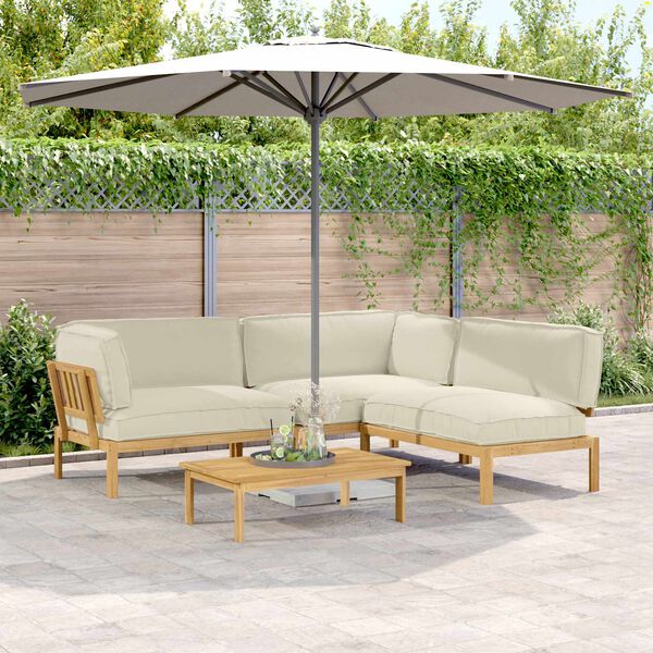 vidaXL Conjunto de Sof&aacute;s Liso 4 pcs Creme Madeira S&oacute;lida de Ac&aacute;cia